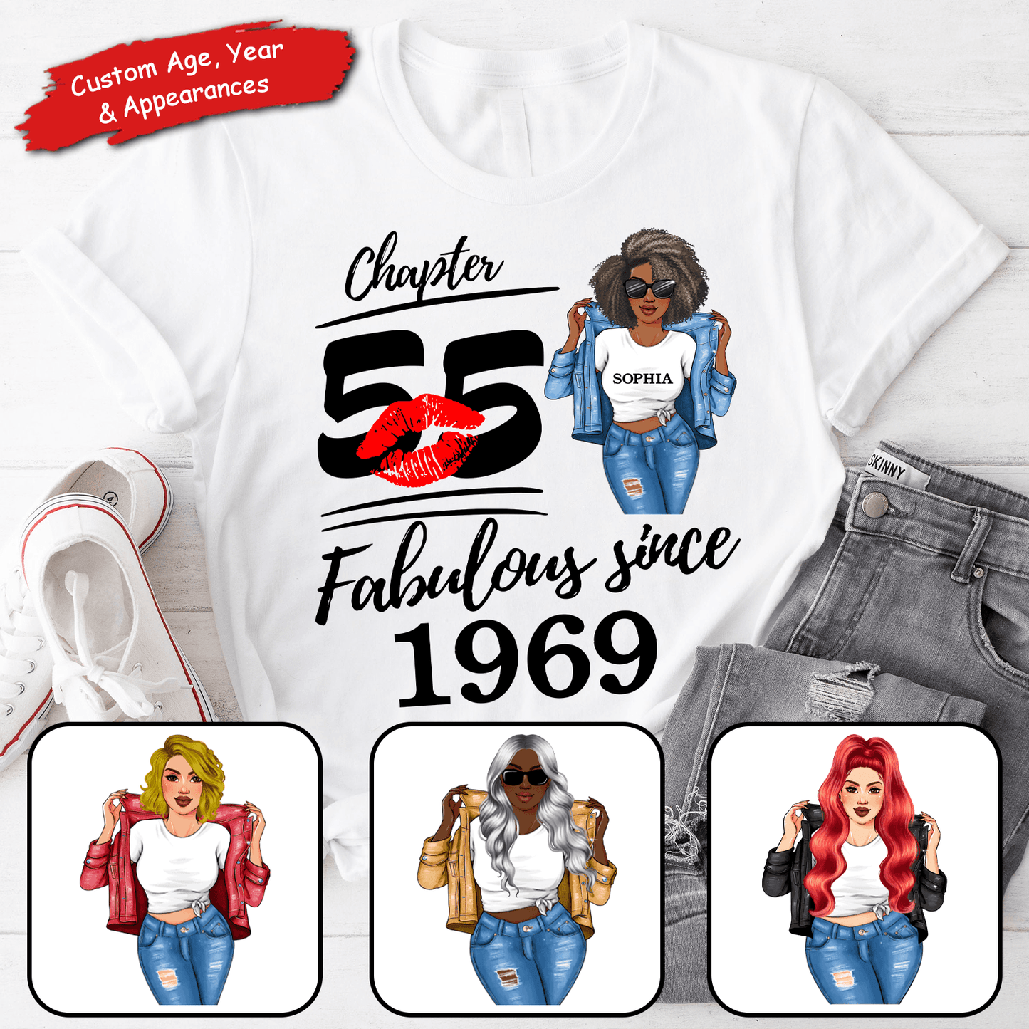 Custom Age & Year, Stepping Into a New Chapter, Turning New Age, Fabulous Since - Personalized T Shirt - Birthday, Loving, Funny Gift for Her, Wife, Mom, Mother, Grandma