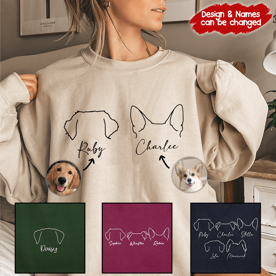 Cute Dog Ears with Names - Custom Tshirts - Personalized Gift for Dog Lovers, Dog Owners, Dog Mom, Dog Dad