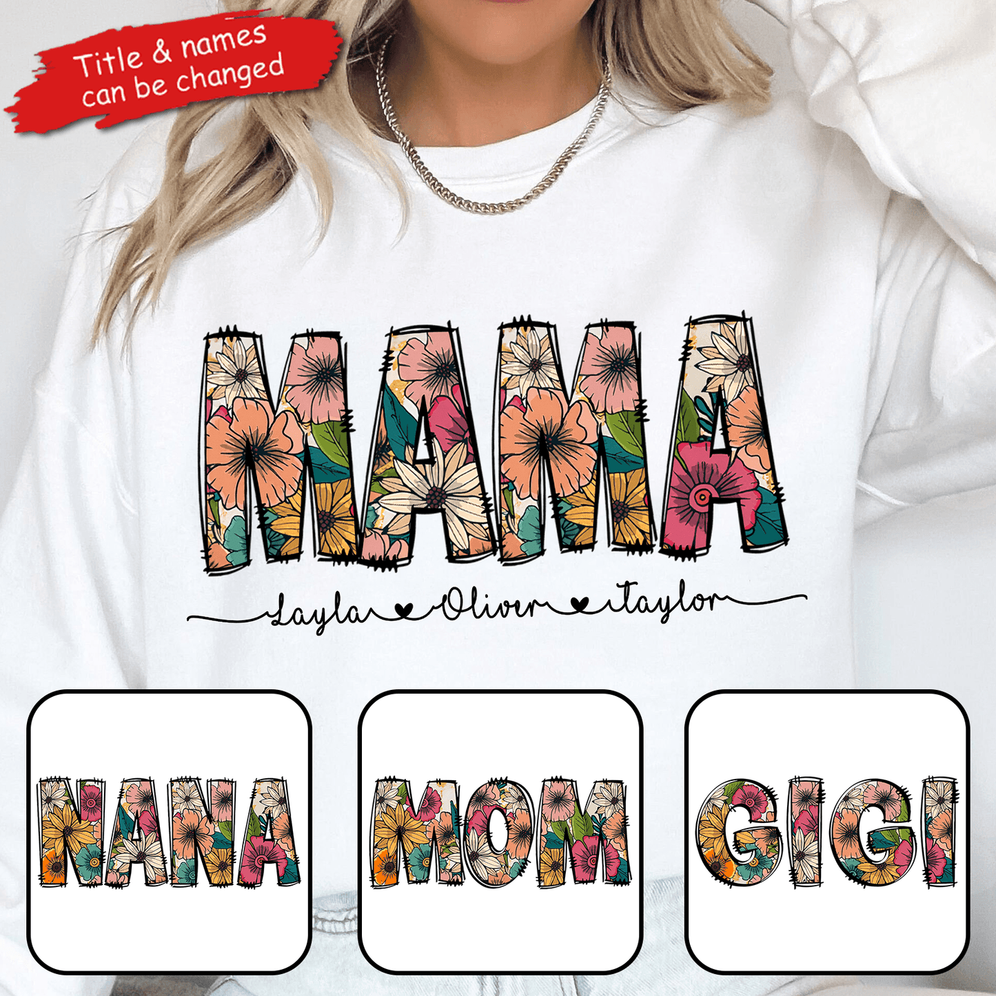 Floral Mama Custom Kid's Names with Sweet Hearts - Personalized Custom T Shirt - Mother's Day, BirthdayGift for Mom, Mama