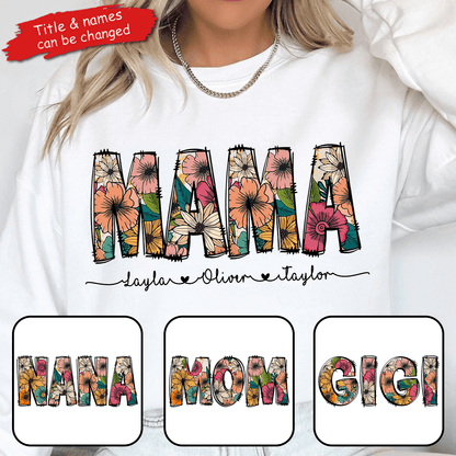 Floral Mama Custom Kid's Names with Sweet Hearts - Personalized Custom T Shirt - Mother's Day, BirthdayGift for Mom, Mama