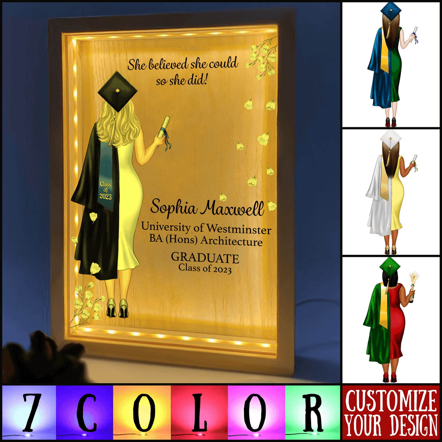 Custom Graduation Gift - Frame Light Box - Personalized Present For Her, Him, Grad | Ceremony, Commencement, Convocation, College & University