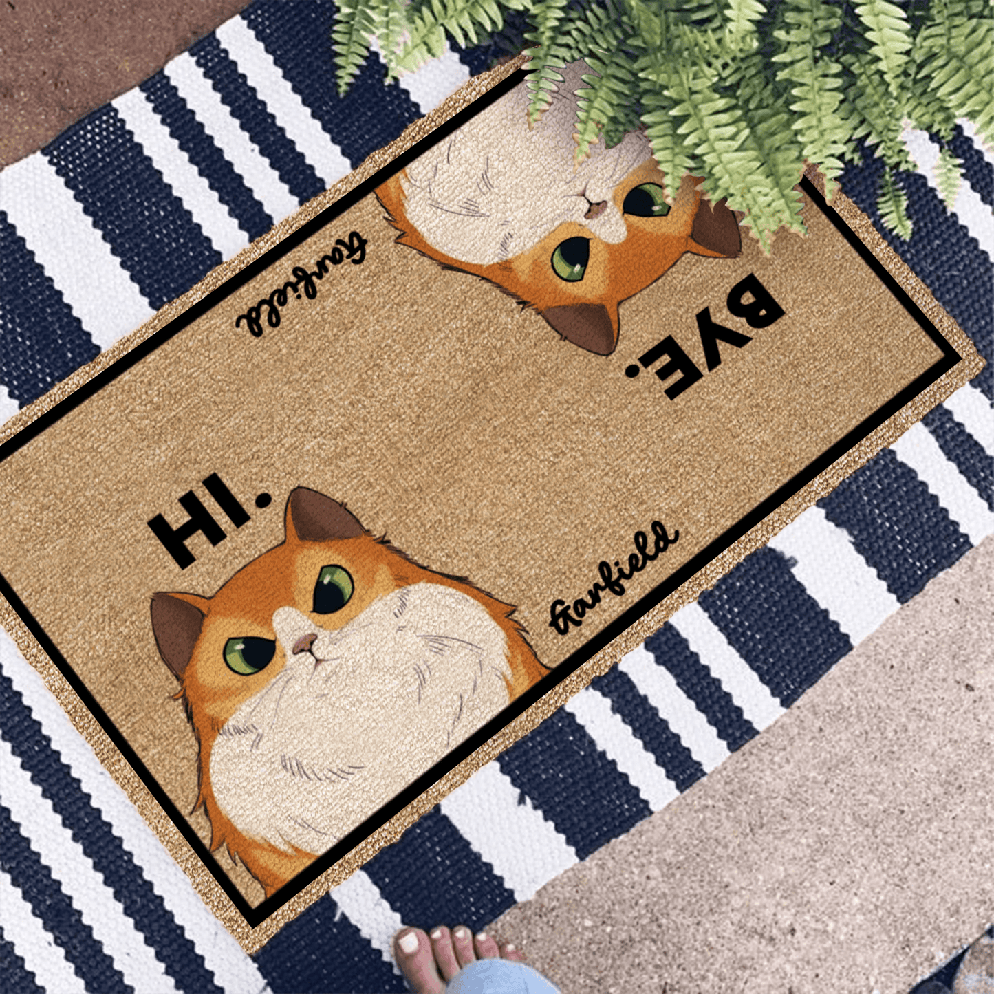 Pet Cat Hi and Bye - Custom Funny Doormat - Personalized Gift for Birthday, Housewarming, Friend, Dog Lover, Dog Mom, Dog Dad | Pet Owner