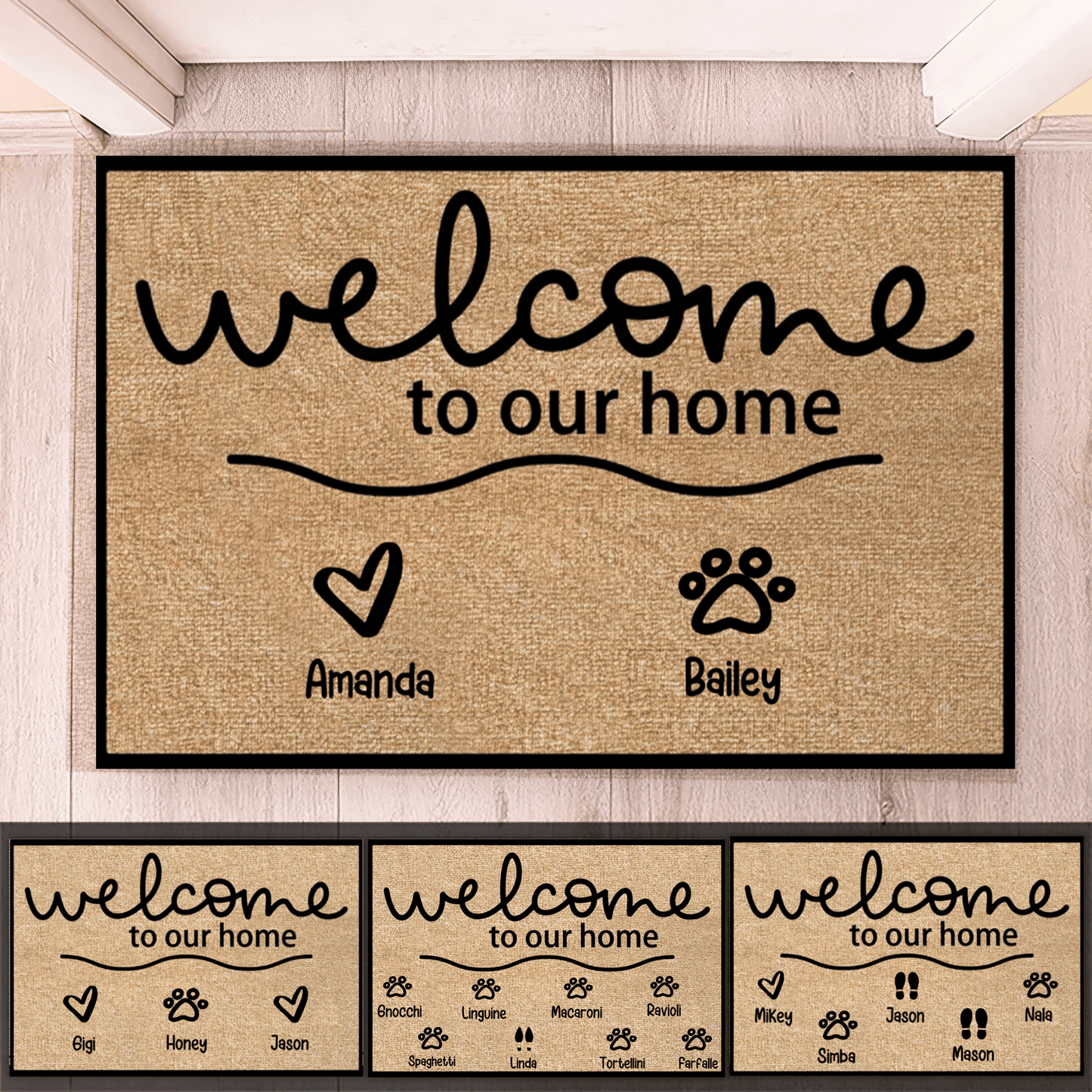 Paw Prints - Welcome To Our Home - Personalized Doormat - Birthday, Housewarming, Funny Gift for Homeowners, Friends, Dog Mom, Dog Dad, Dog Lovers, Pet Gifts for Him, Her