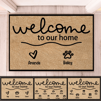 Paw Prints - Welcome To Our Home - Personalized Doormat - Birthday, Housewarming, Funny Gift for Homeowners, Friends, Dog Mom, Dog Dad, Dog Lovers, Pet Gifts for Him, Her