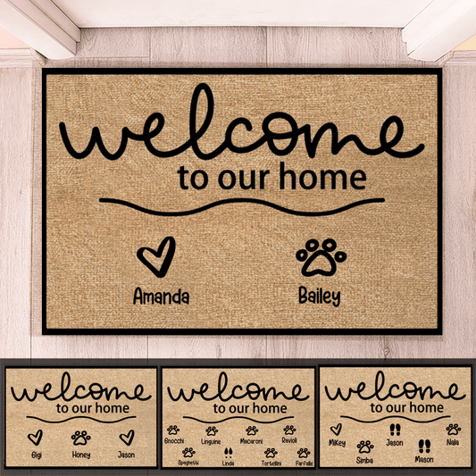 Paw Prints - Welcome To Our Home - Personalized Doormat - Birthday, Housewarming, Funny Gift for Homeowners, Friends, Dog Mom, Dog Dad, Dog Lovers, Pet Gifts for Him, Her