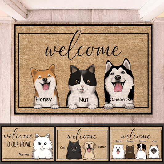 Custom Pet Welcome Doormat - Personalized Gift for Birthday, Housewarming, Homeowner, Friend, Dog/Cat Lover, Owner