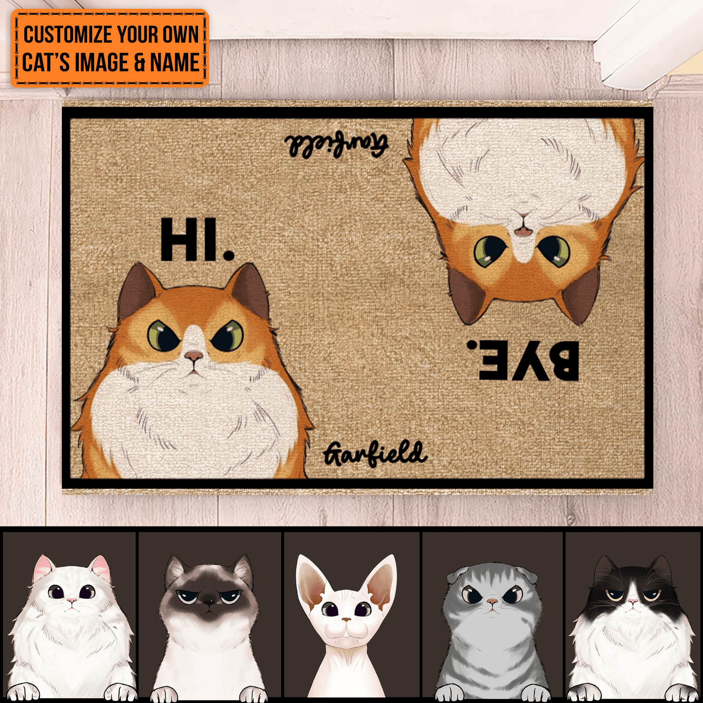 Pet Cat Hi and Bye - Custom Funny Doormat - Personalized Gift for Birthday, Housewarming, Friend, Dog Lover, Dog Mom, Dog Dad | Pet Owner
