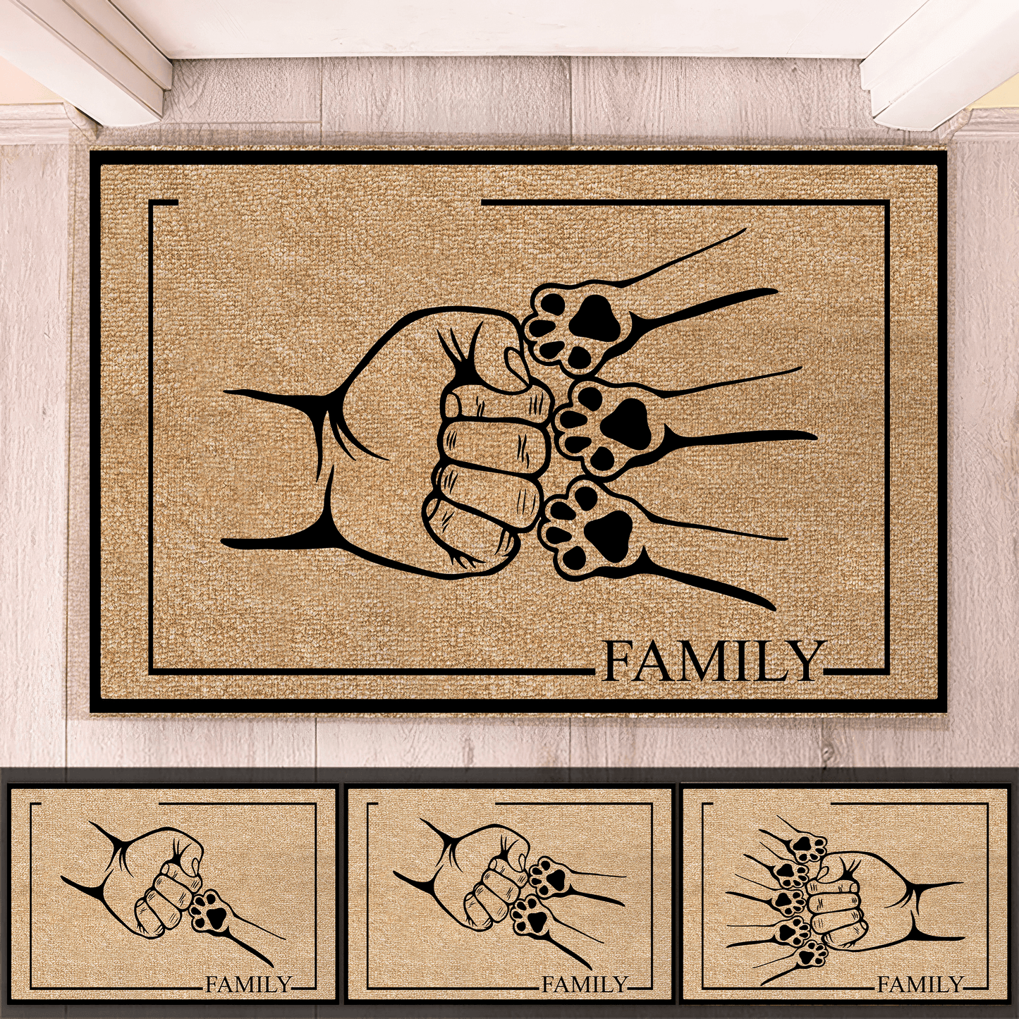 Family Pet Fist Bump - Custom Funny Doormat - Personalized Gift for Birthday, Housewarming, Homeowner, Friend, Dog Mom, Dog Dad, Dog Lovers