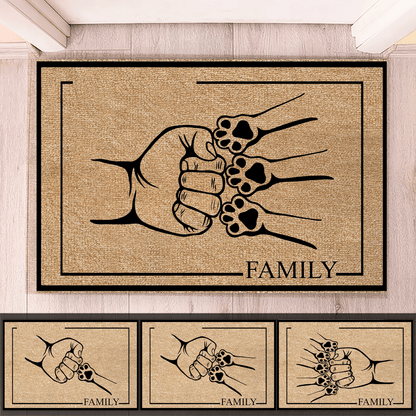 Family Pet Fist Bump - Custom Funny Doormat - Personalized Gift for Birthday, Housewarming, Homeowner, Friend, Dog Mom, Dog Dad, Dog Lovers