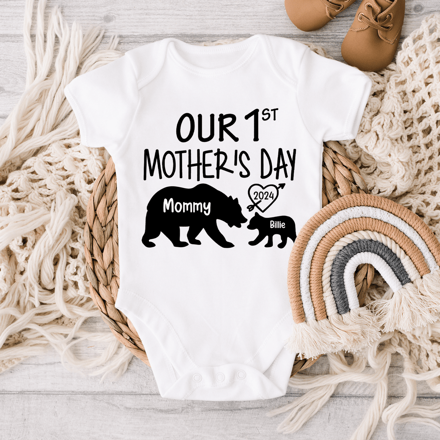 Our 1st Mother's Day - BABY ONESIE - Momma Bear & Baby Bear - Personalized Gift For New Moms, Pregnant, Infant, Baby, Newborn