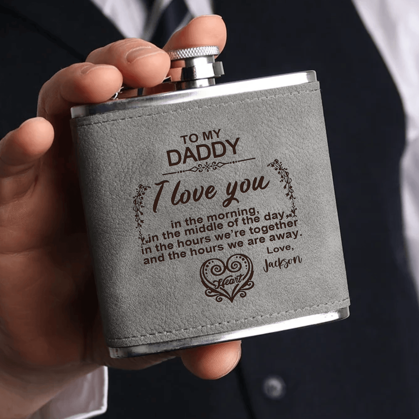 I Love You Poem - Family Personalized Custom Hip Flask - Father's Day, Birthday Gift For Dad, Grandpa, Husband, Boyfriend
