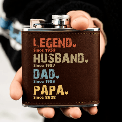 The Amazing Journey Of A Man - Personalized Custom Year Leather Hip Flask - Father's Day Gift for Family Members Grandpa, Dad, Boyfriend, Husband, Uncle