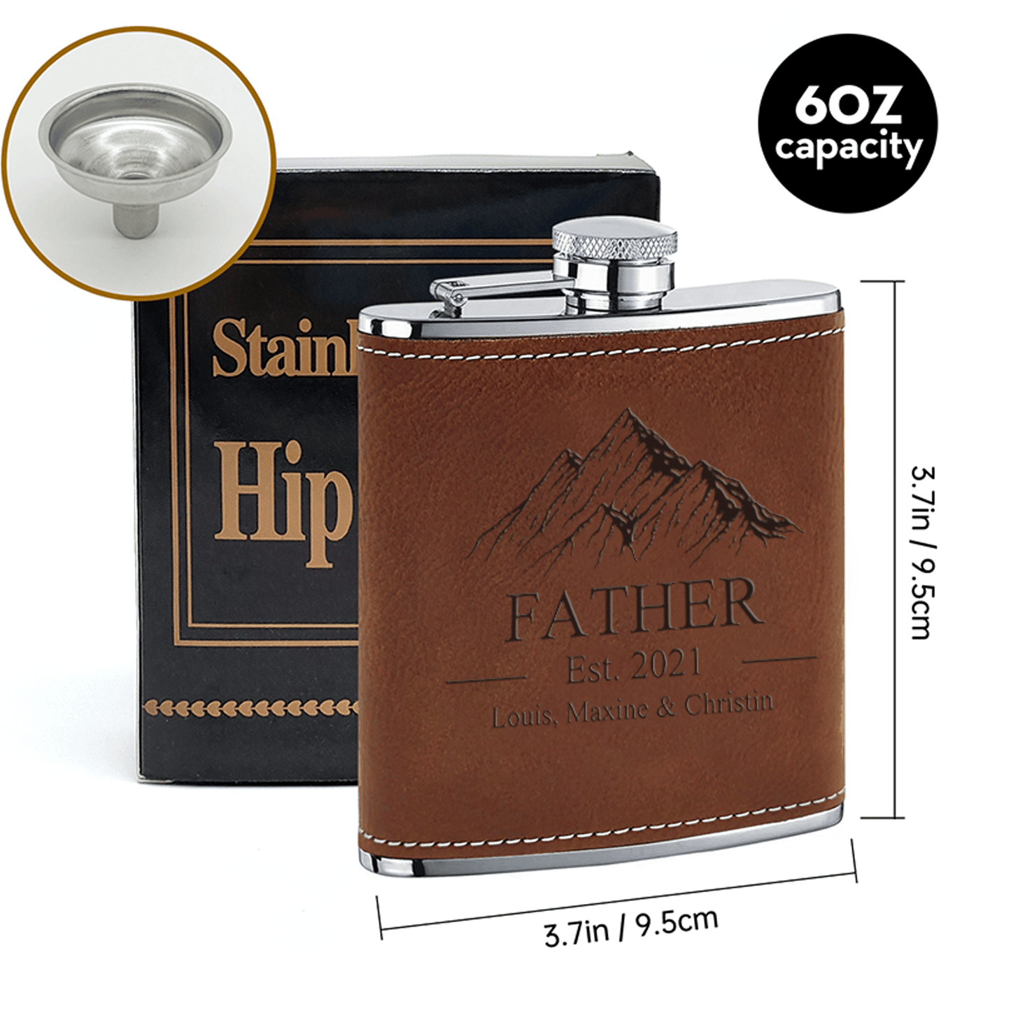 Established Father - Family Personalized Custom Hip Flask - Father's Day, Birthday Gift For Dad, Grandpa