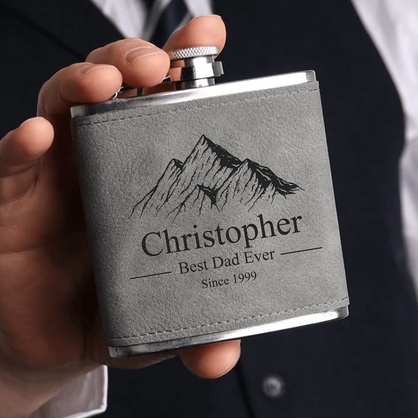 Established Father - Family Personalized Custom Hip Flask - Father's Day, Birthday Gift For Dad, Grandpa