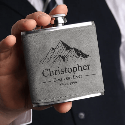 Established Father - Family Personalized Custom Hip Flask - Father's Day, Birthday Gift For Dad, Grandpa