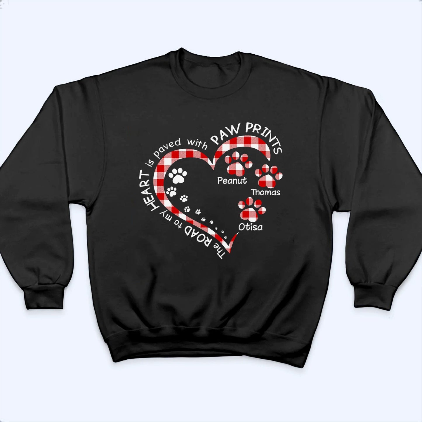 My Heart With Paw Prints Dog/Cat - Personalized Custom T Shirt - Gift for Dog/Cat Mom, Dog/Cat Dad, Pets Lovers