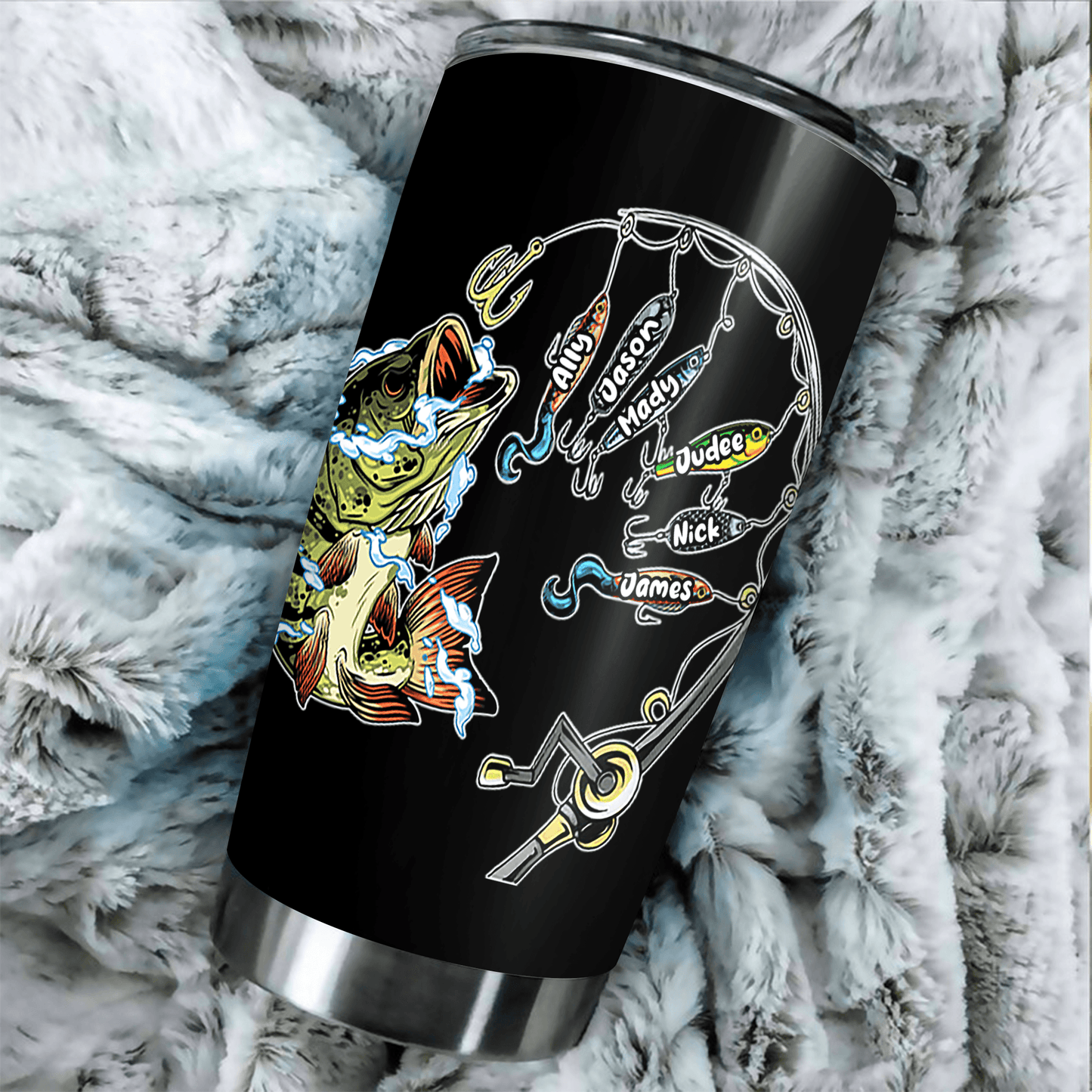 Hooked on Dad Fishing Dad Pun - Funny Fathers Day - Personalized Custom 20oz Fat Tumbler Cup - Birthday, Loving, Funny Gift for Grandfather/Dad/Father, Husband, Grandparent