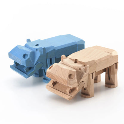 Modern Wooden Hippo Decor – Interactive Puzzle & Art Piece