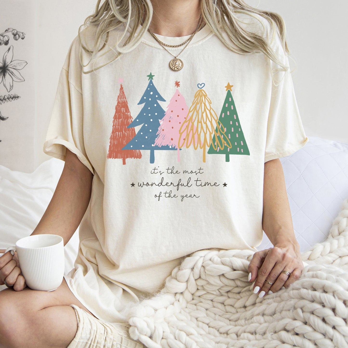 Most Wonderful Time Retro Christmas Trees, Colorful, Comfort Colors Tshirt