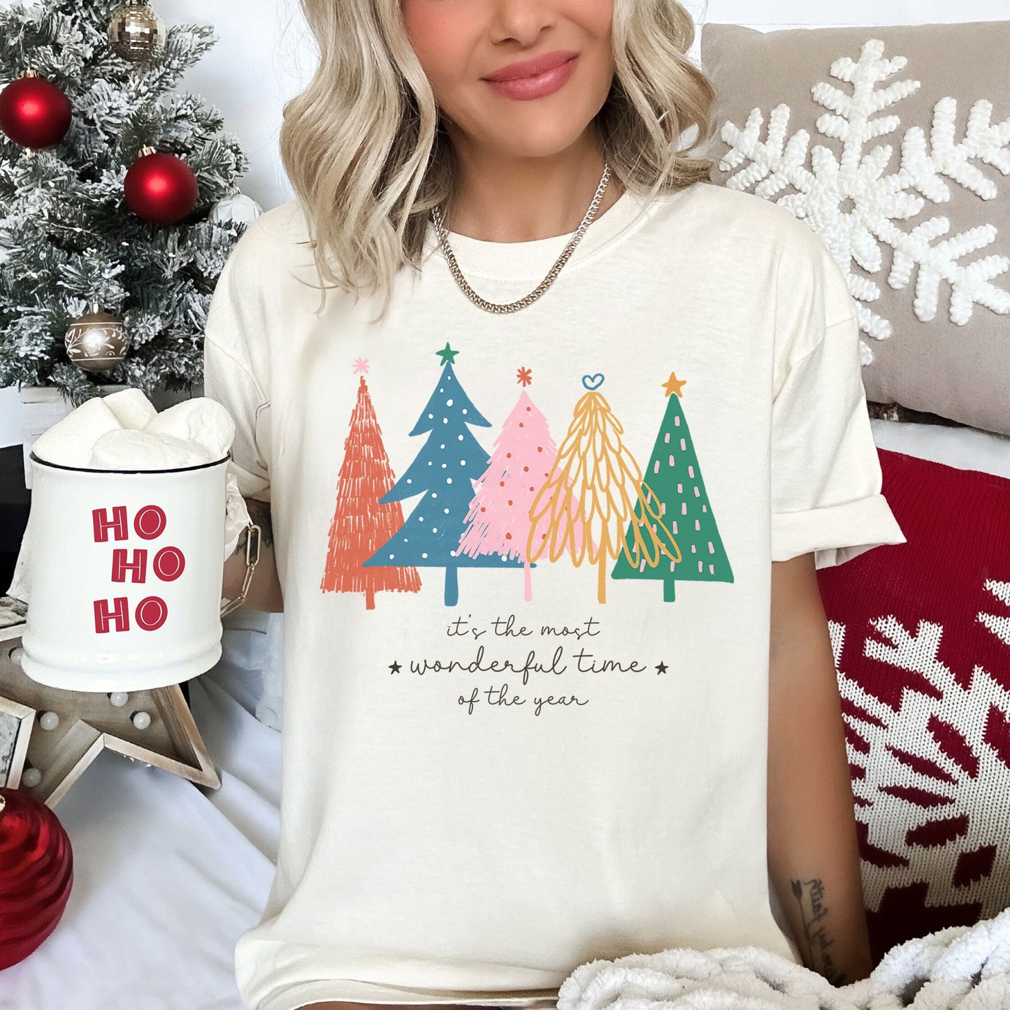 Most Wonderful Time Retro Christmas Trees, Colorful, Comfort Colors Tshirt