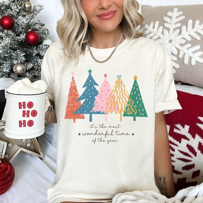 Most Wonderful Time Retro Christmas Trees, Colorful, Comfort Colors Tshirt