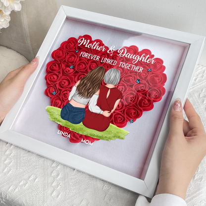Mother & Daughter Forever Linked Together - Personalized Flower Shadow Box - Gift For Mom, Mother's Day
