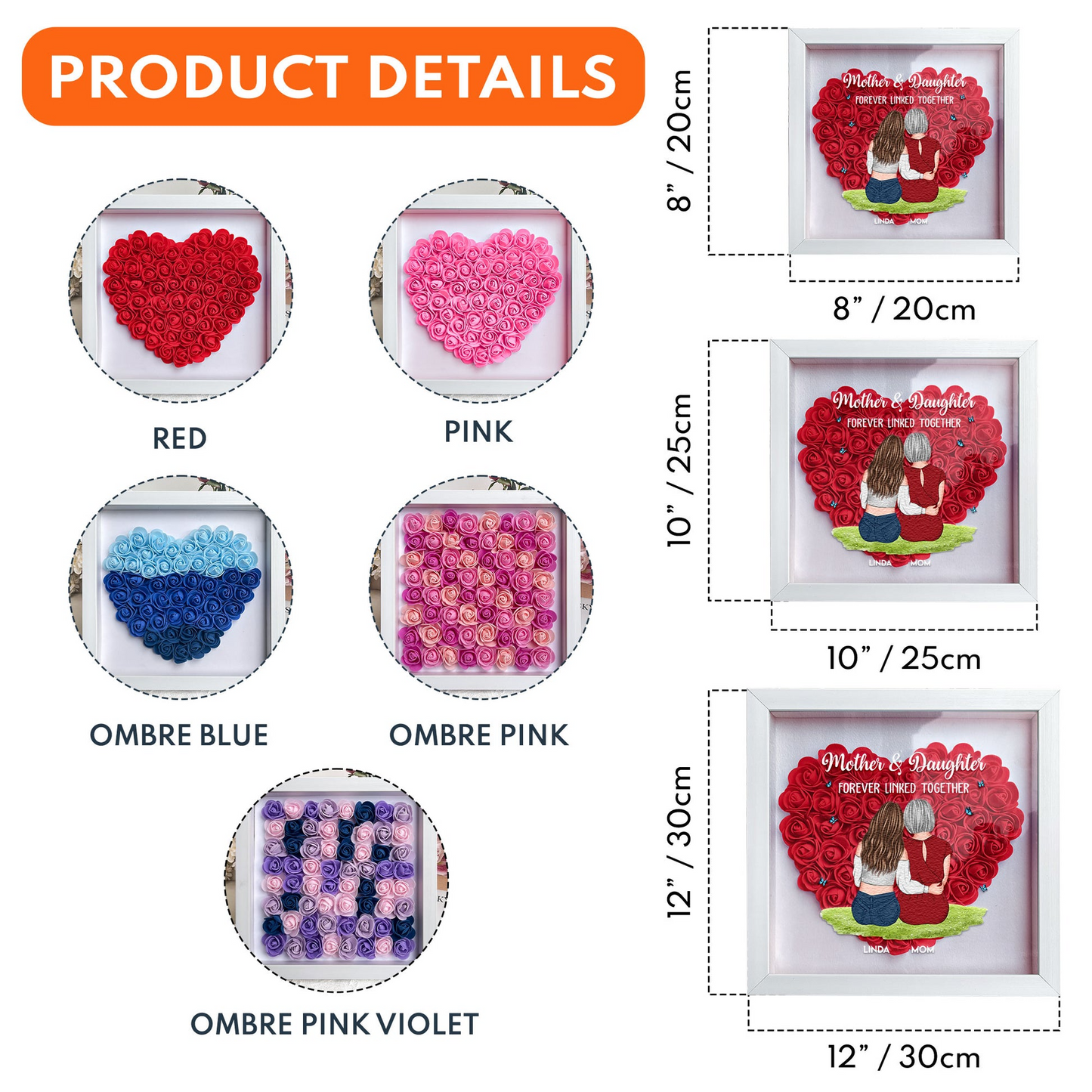 Mother & Daughter Forever Linked Together - Personalized Flower Shadow Box - Gift For Mom, Mother's Day