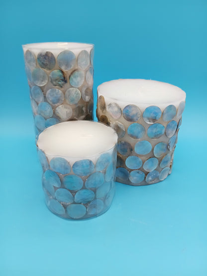 Mother of Pearl Shell Accent Candles – Coastal Décor in 3 Sizes