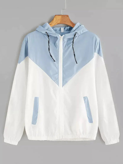 Color Block Hooded Jacket with Elastic Waist (Summer)