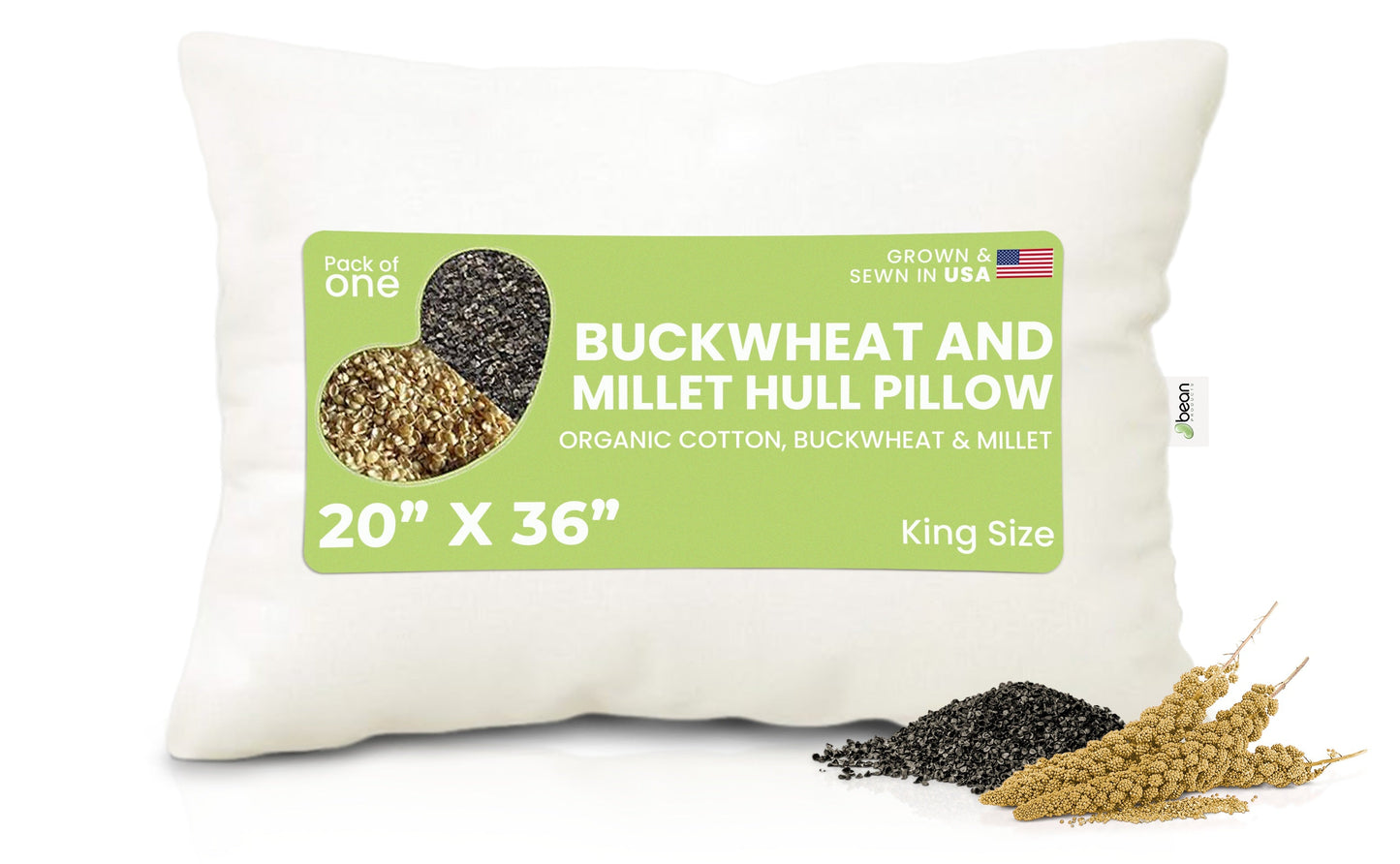 Organic Multi-Grain Sleep Pillow Ideal for Back and Side Sleepers for Therapeutic Head and Neck Support - Buckwheat and Millet Hull Fill