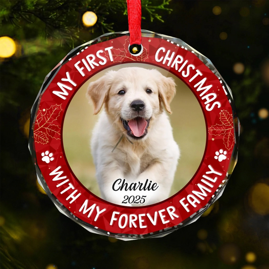 Custom Photo My Adorable Fur Baby Dog & Cat - Personalized Circle Glass Ornament - Christmas Gift For Dog Lovers, Cat Lovers, Pet Lovers