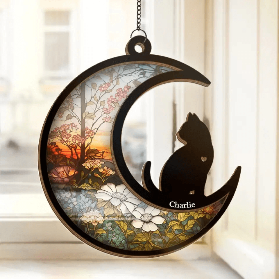 Personalized Cat Window Hanging Suncatcher Ornament - Gift for Cat Owner, Cat Lovers, Cat Mom, Cat Dad