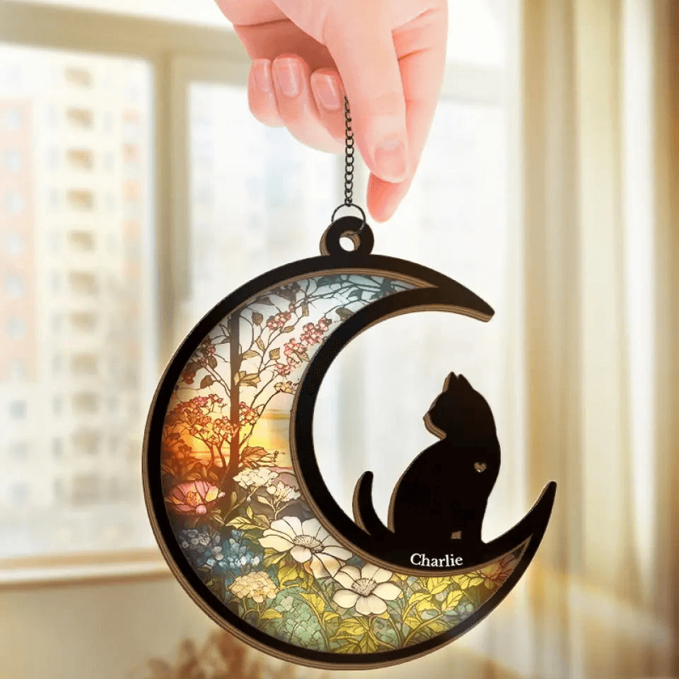 Personalized Cat Window Hanging Suncatcher Ornament - Gift for Cat Owner, Cat Lovers, Cat Mom, Cat Dad