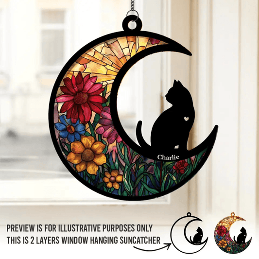 Personalized Cat Window Hanging Suncatcher Ornament - Gift for Cat Owner, Cat Lovers, Cat Mom, Cat Dad