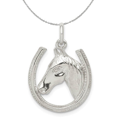 Sterling Silver Polished Horseshoe and Horse Head Necklace