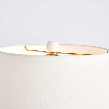 White Carved Wood Table Lamp with Curved Base