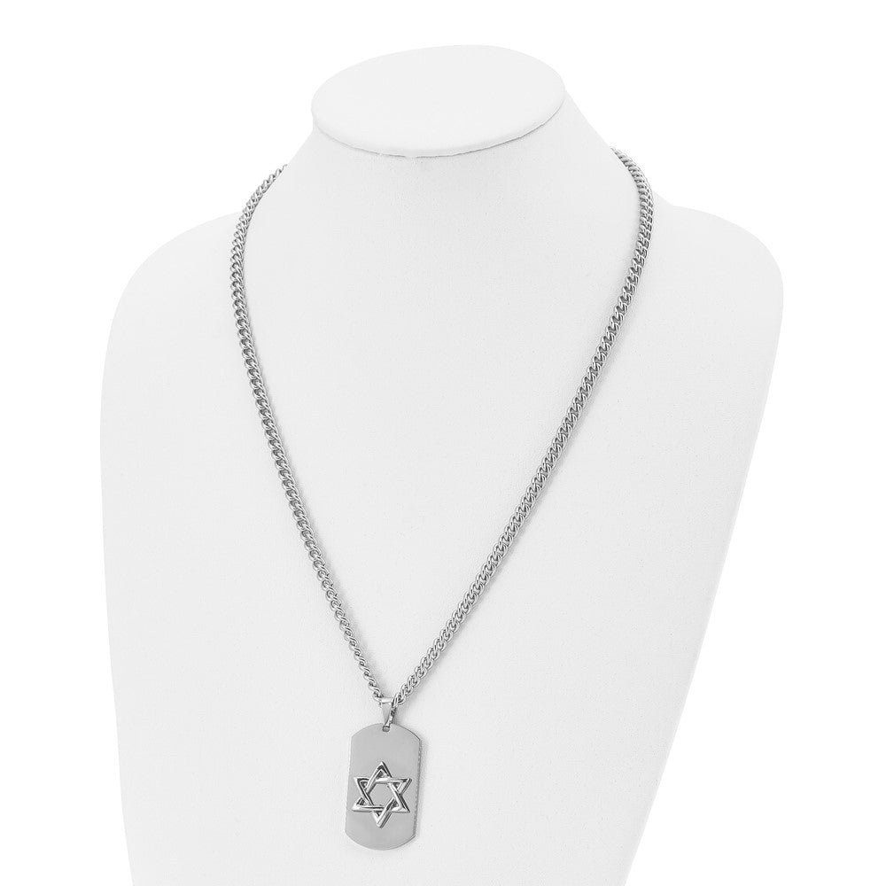Stainless Steel Star of David Dog Tag Necklace - 24 Inch
