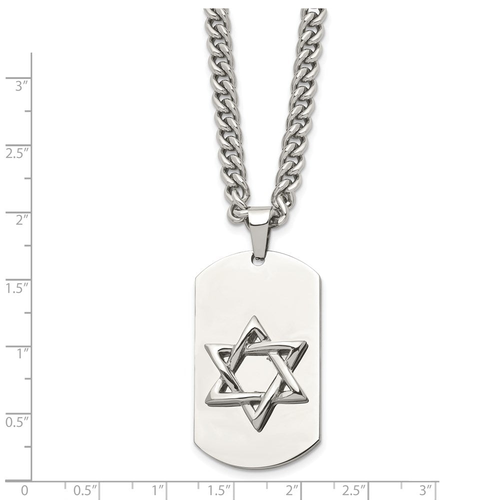 Stainless Steel Star of David Dog Tag Necklace - 24 Inch
