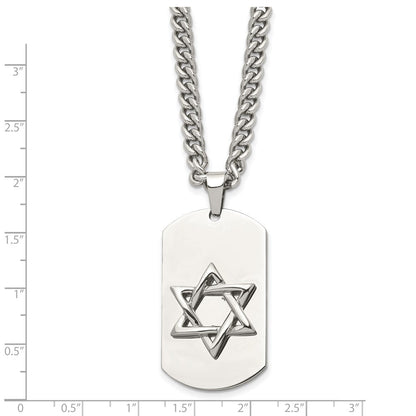 Stainless Steel Star of David Dog Tag Necklace - 24 Inch