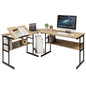 Modern Metal Wood Corner L-Shaped Computer Desk with Tilt Tabletop