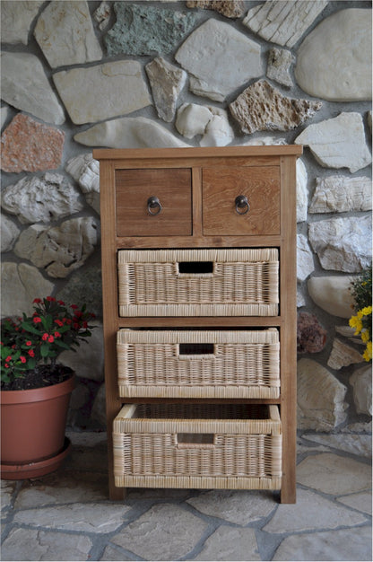 Safari Occasional Table With Drawers & Rattan Basket