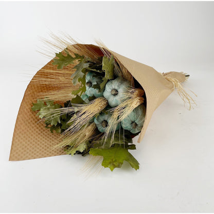 Farmhouse Aqua Pumpkin Harvest Bouquet – Rustic Fall Autumn Décor Arrangement