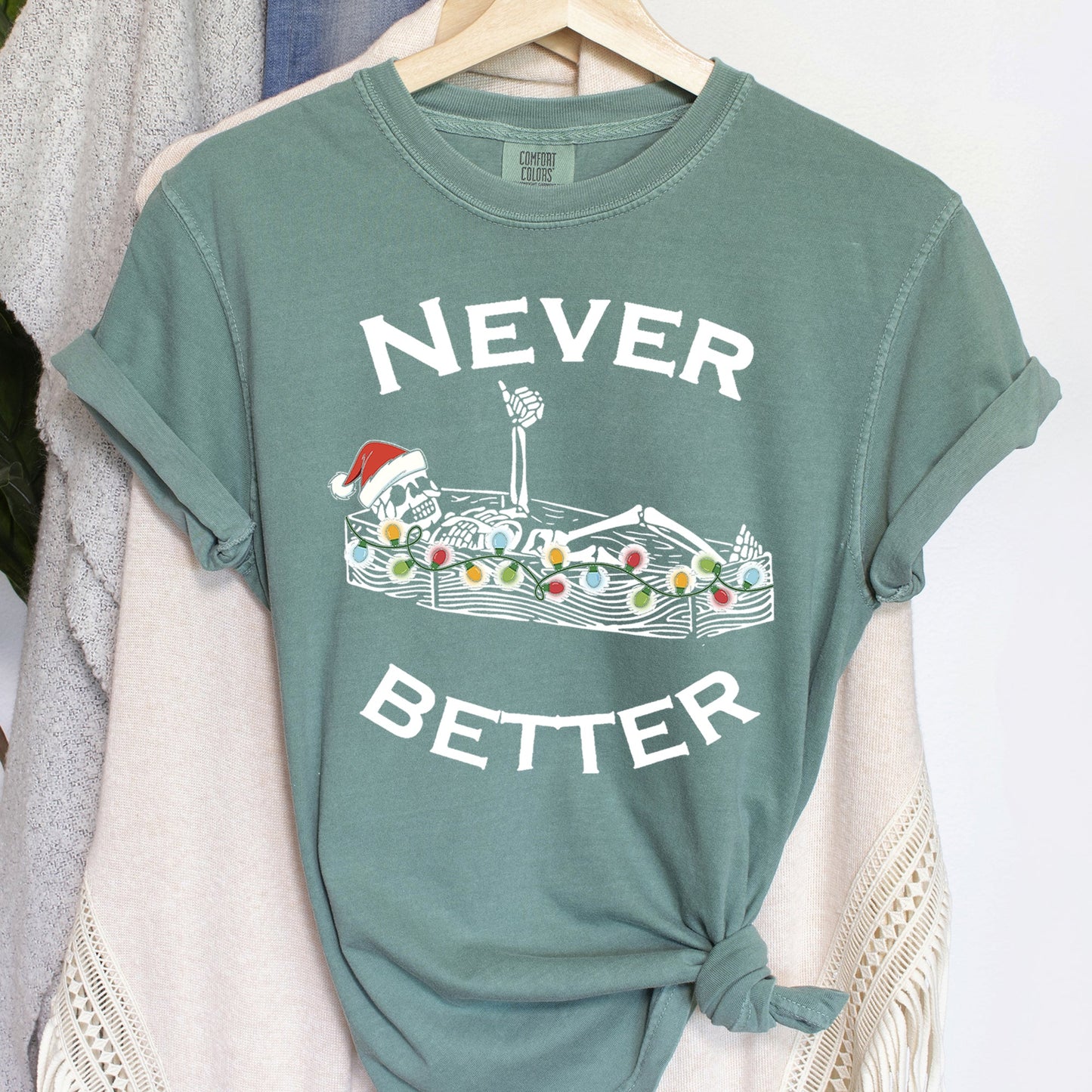 Never Better Christmas Skeleton, Retro, Comfort Colors Tshirt