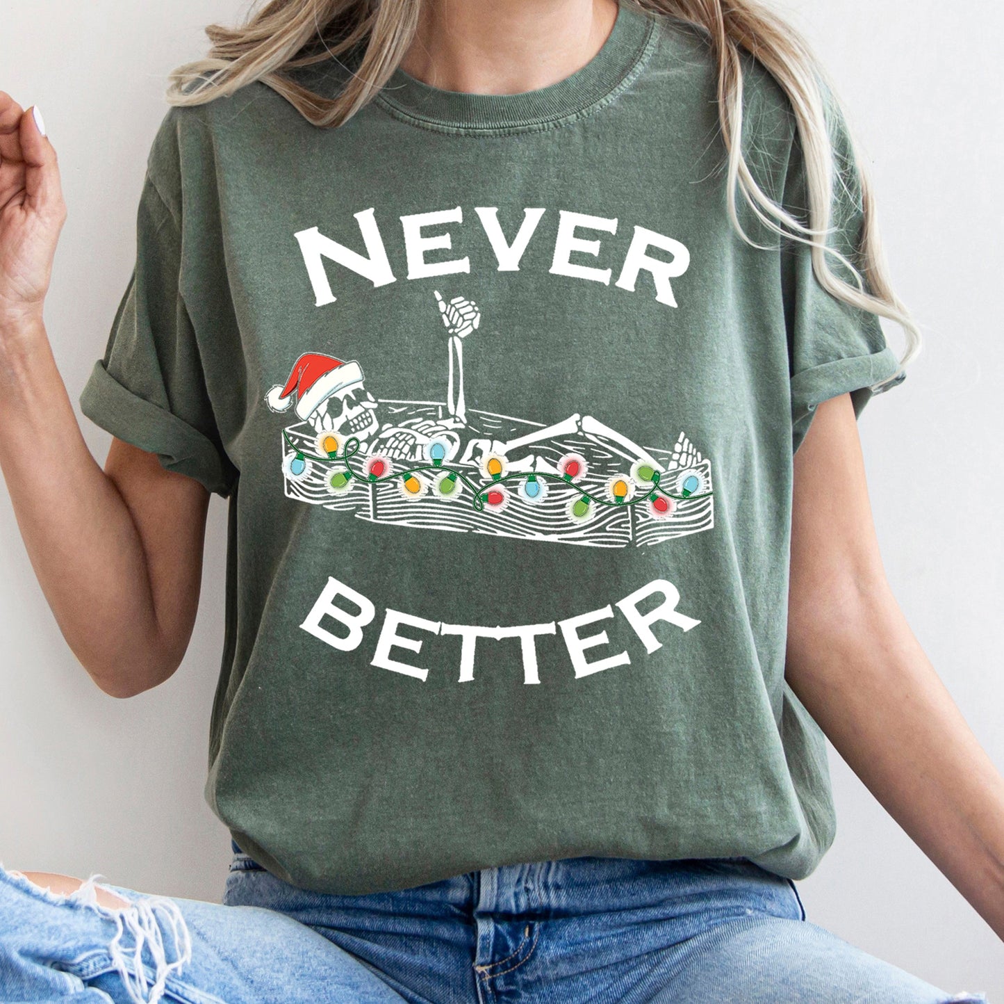Never Better Christmas Skeleton, Retro, Comfort Colors Tshirt