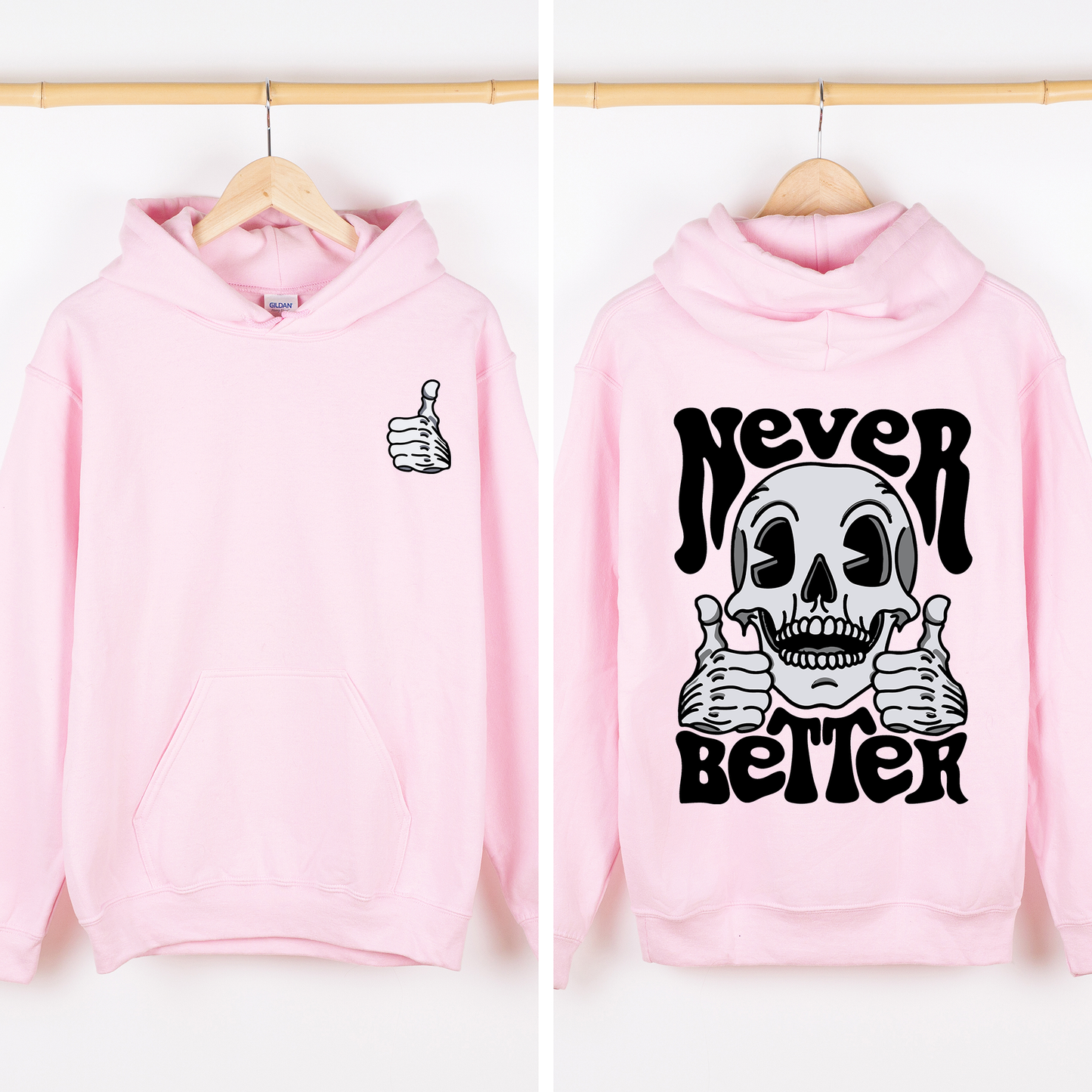 Never Better, Skeleton, Thumbs Up, Vibe, Mood, Graphic Hoodie, Hooded Sweatshirt