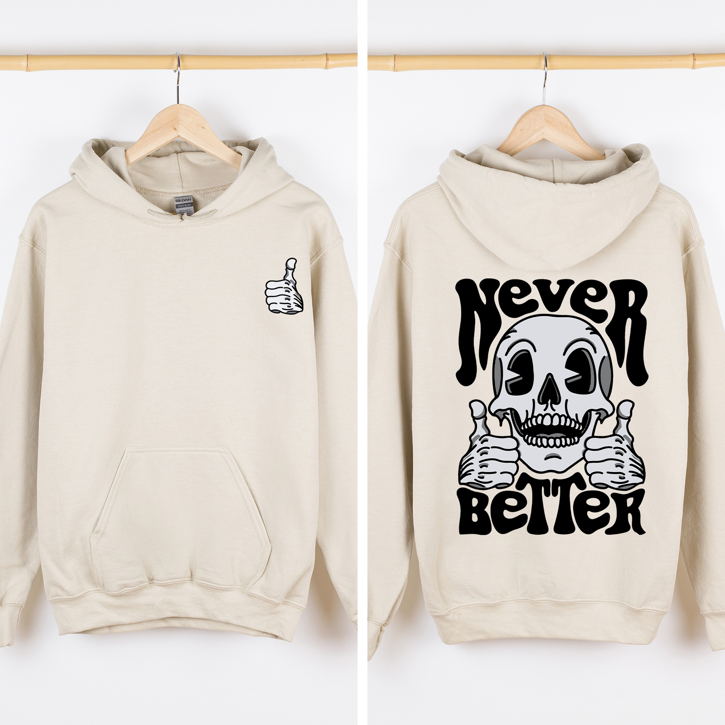 Never Better, Skeleton, Thumbs Up, Vibe, Mood, Graphic Hoodie, Hooded Sweatshirt