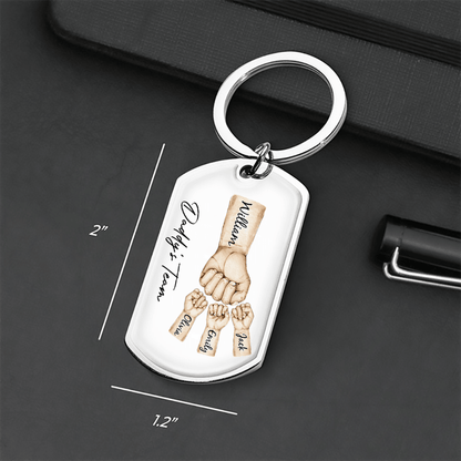 Daddy's Team Fist Bump - Personalized Stainless Steel Keychain - Custom Gift Idea for Dad, Papa, Grandpa, Daddy, Dada | Father's Day