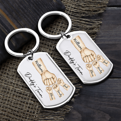 Daddy's Team Fist Bump - Personalized Stainless Steel Keychain - Custom Gift Idea for Dad, Papa, Grandpa, Daddy, Dada | Father's Day