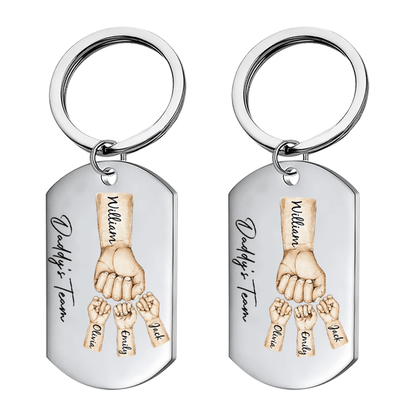 Daddy's Team Fist Bump - Personalized Stainless Steel Keychain - Custom Gift Idea for Dad, Papa, Grandpa, Daddy, Dada | Father's Day