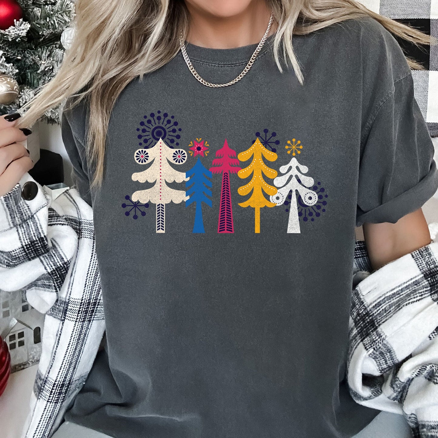 Noel Folk Art, Christmas, Snowflakes, Nordic, Comfort Colors Tshirt